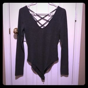 Forever 21 charcoal long-sleeve bodysuit